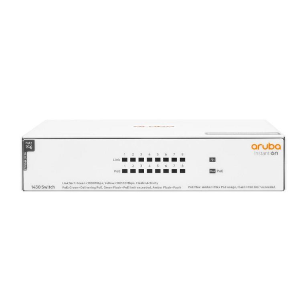 HPE Aruba Instant On 1430 8-port Class4 Unmanaged L2 Gigabit Ethernet PoE Switch - White