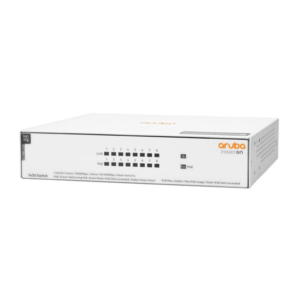HPE Aruba Instant On 1430 8-port Class4 Unmanaged L2 Gigabit Ethernet PoE Switch - White